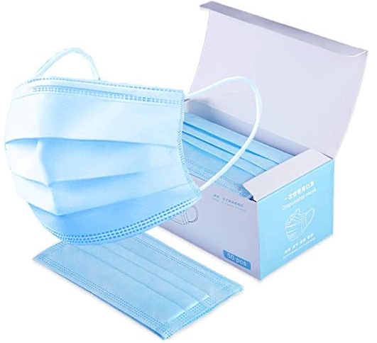 3PLY FACE MASK EAR-LOOPS BLUE & BLACK 50'S