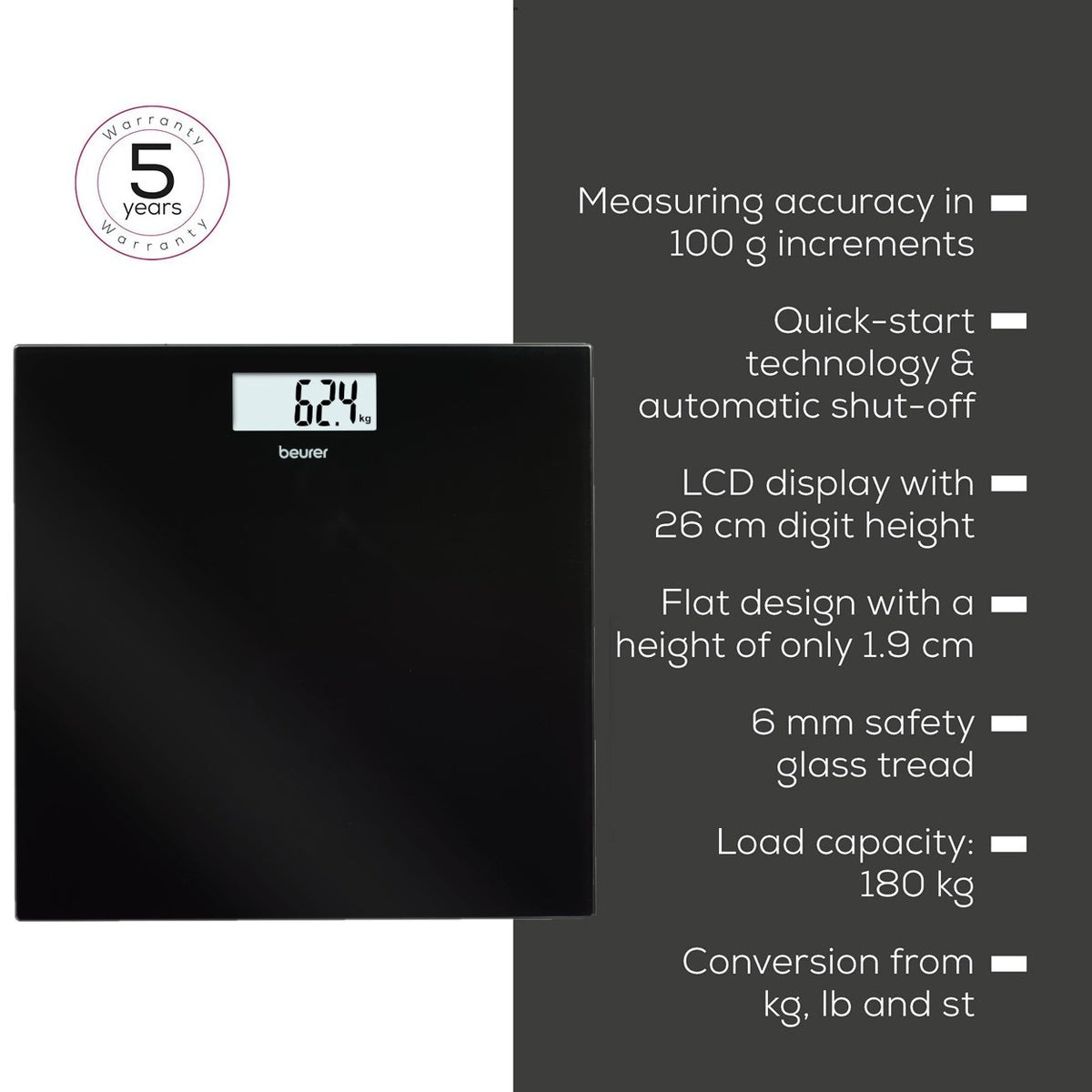 G10 Beurer Bathroom Scale 180kg Glass